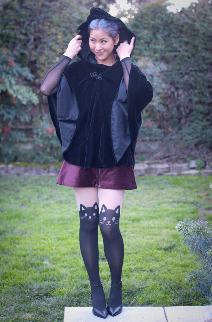 Velvet Cloak Cat Tights outfit