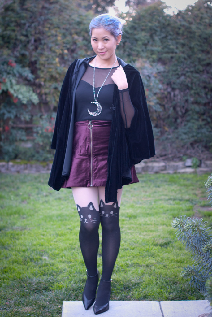 Cat Tights Velvet Skirt with Velvet Cloak