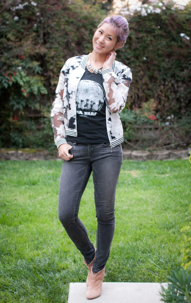 Rogue One tee and Sheer Bomber Jacket Outfit