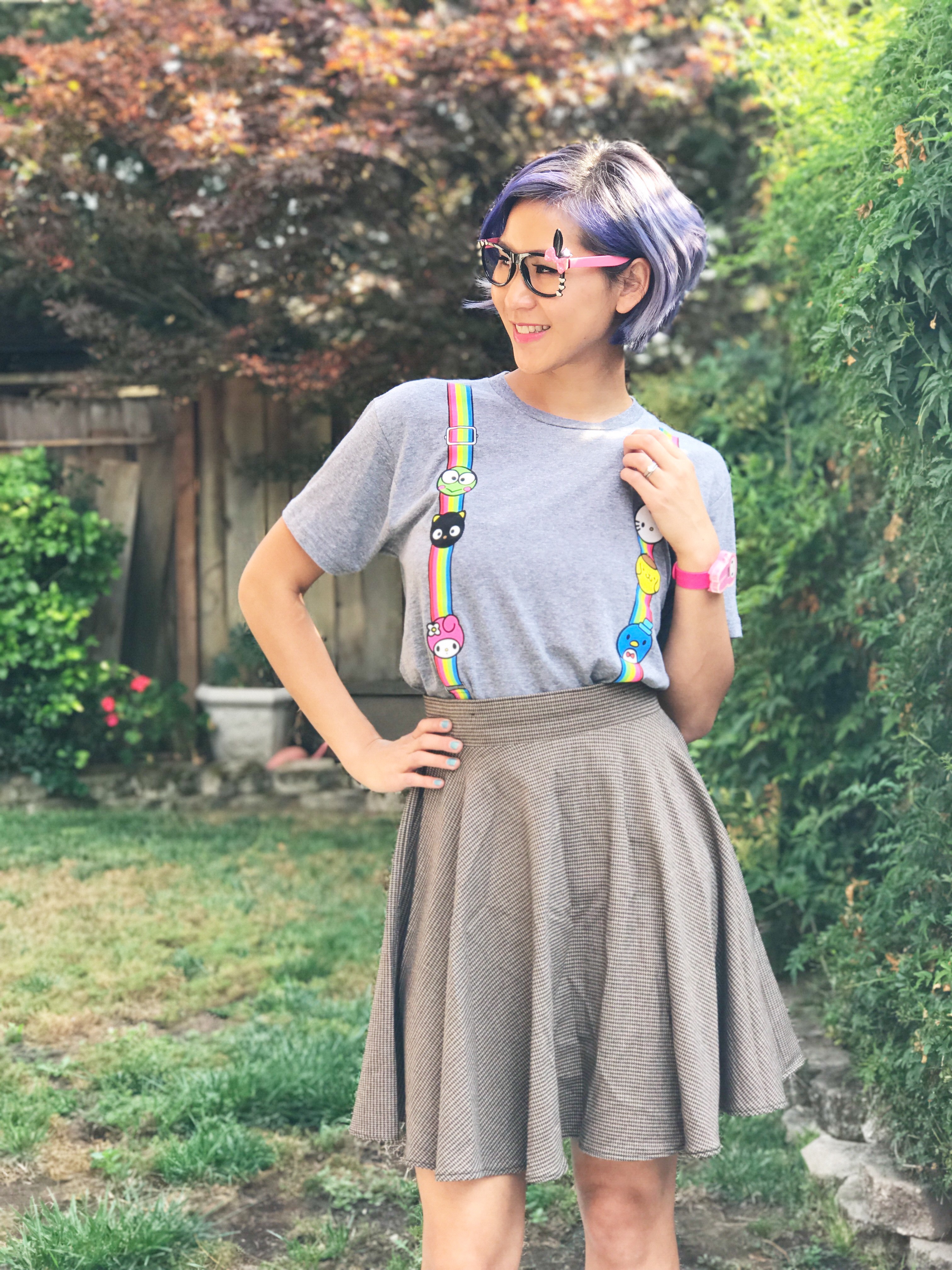 SDCC Sanrio Suspenders Rainbow Tee Geeky Outfit