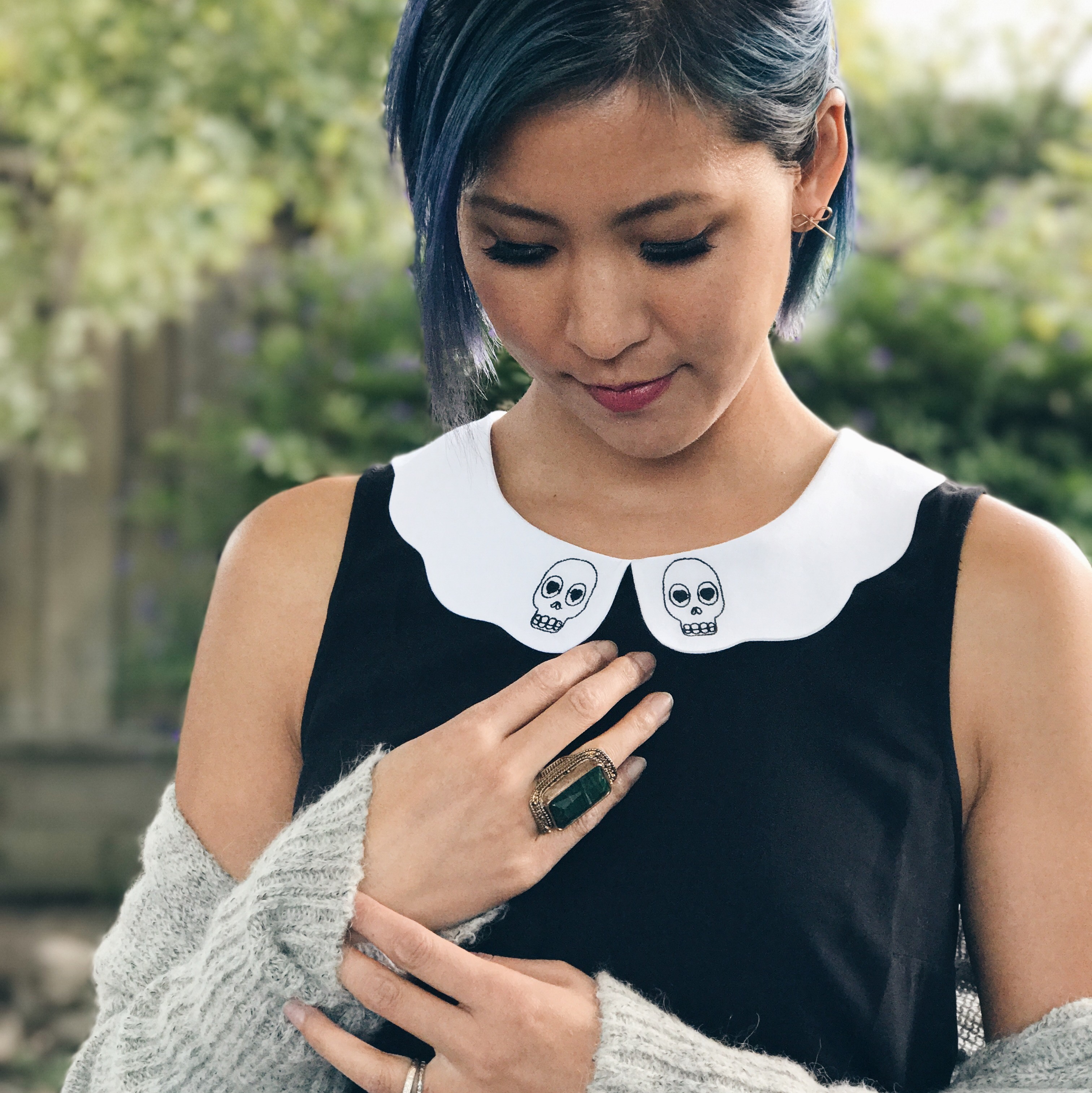 Cute Skull Collar Top Ghoulish October Outfit