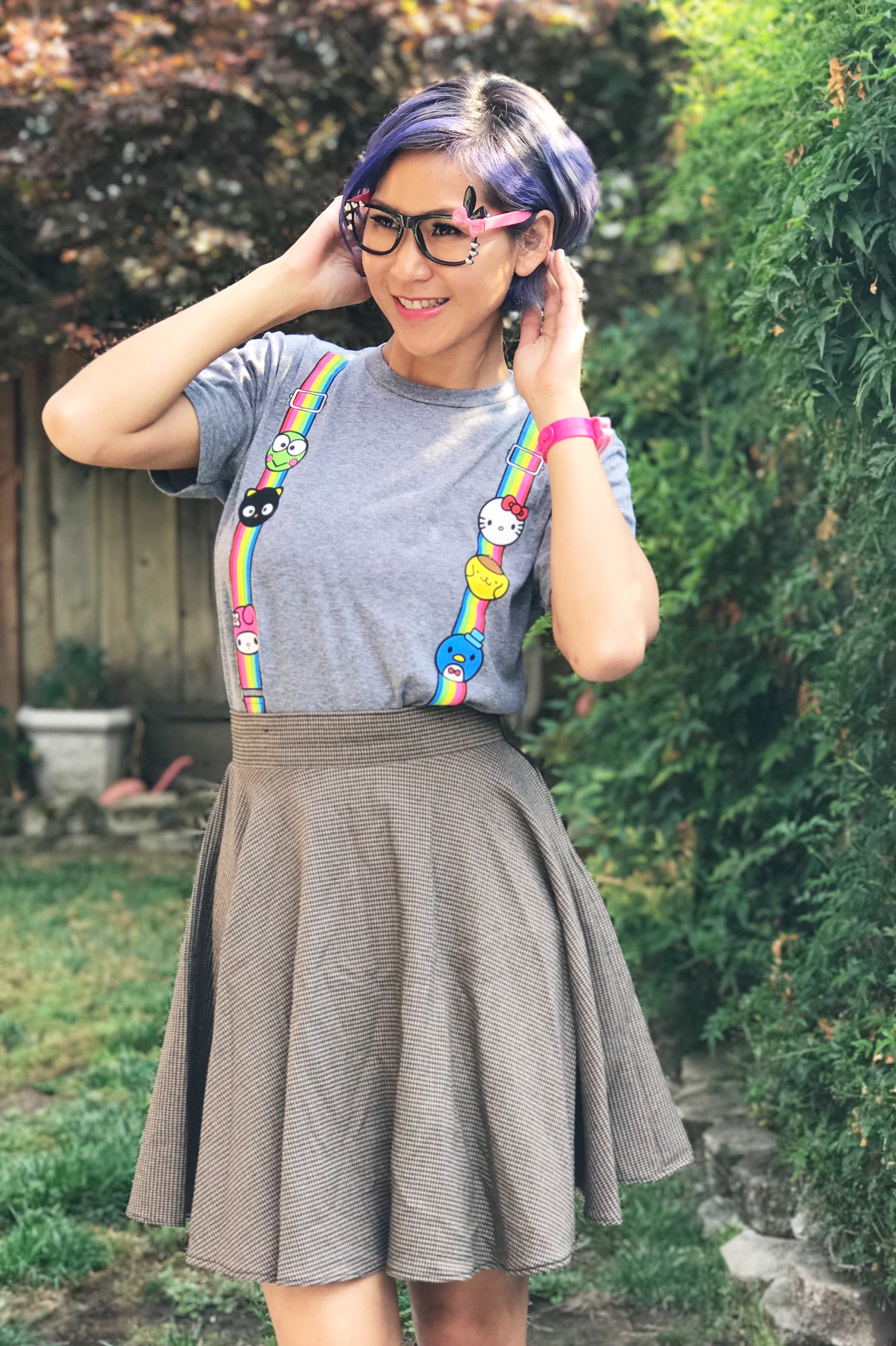 SDCC Sanrio Suspenders Rainbow Tee Geeky Outfit