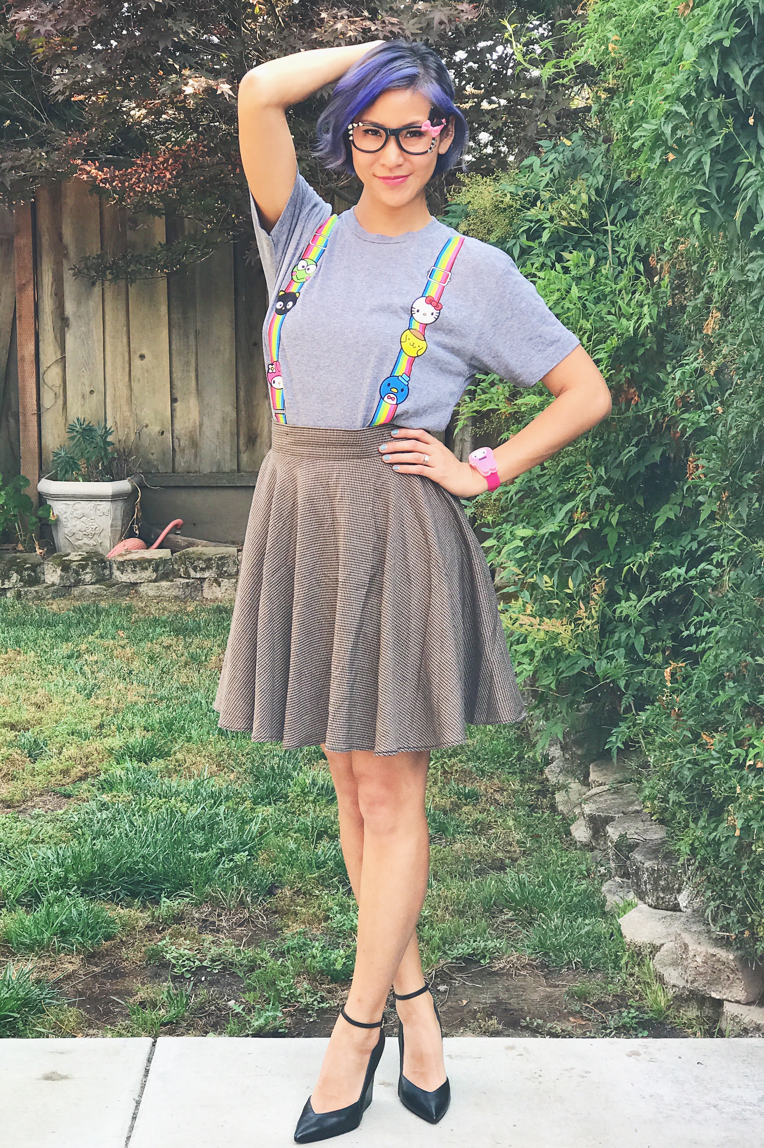 SDCC Sanrio Suspenders Rainbow Tee Geeky Outfit