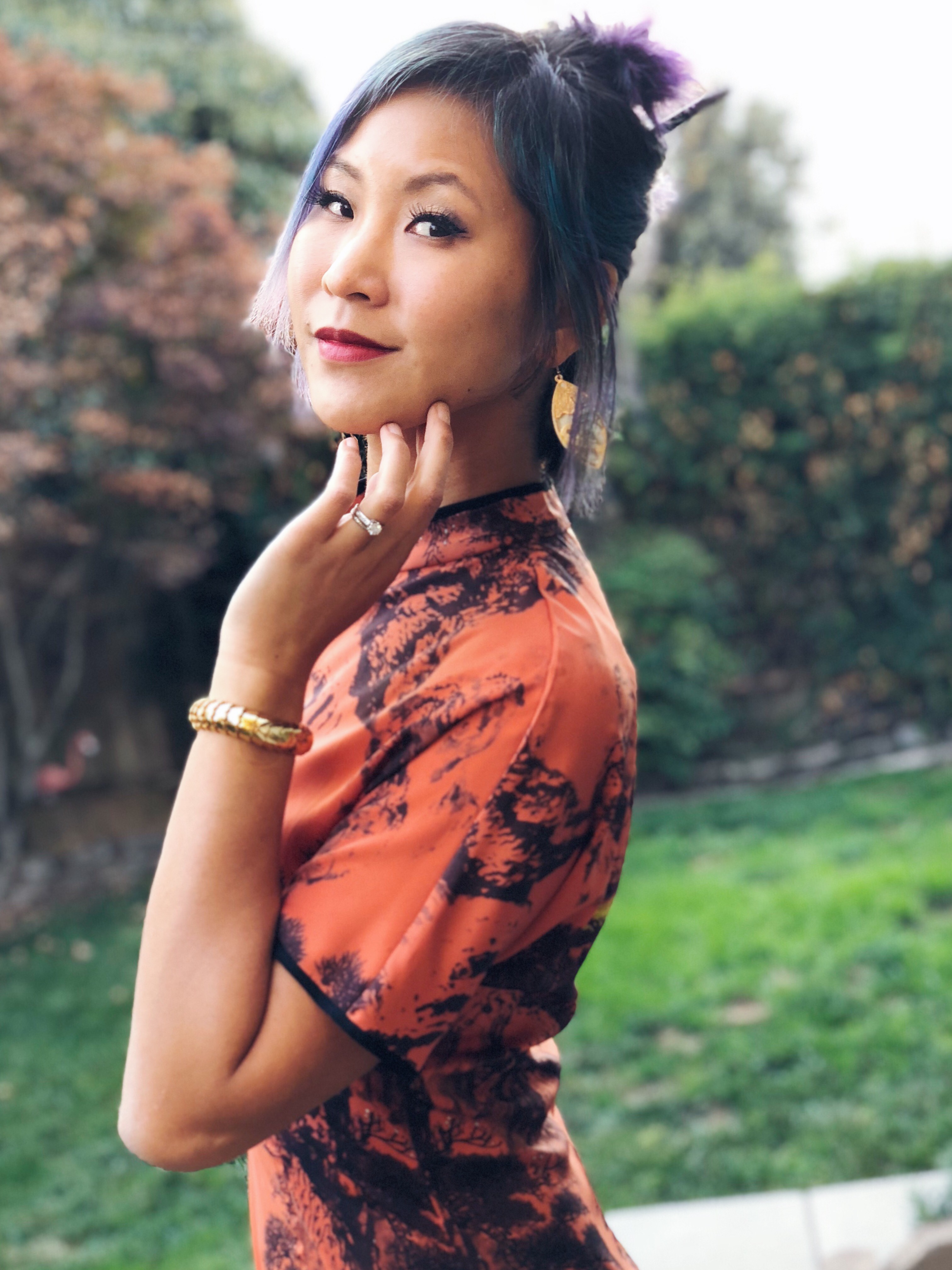 Zara Orange and Black Chinese Asian Print Dress