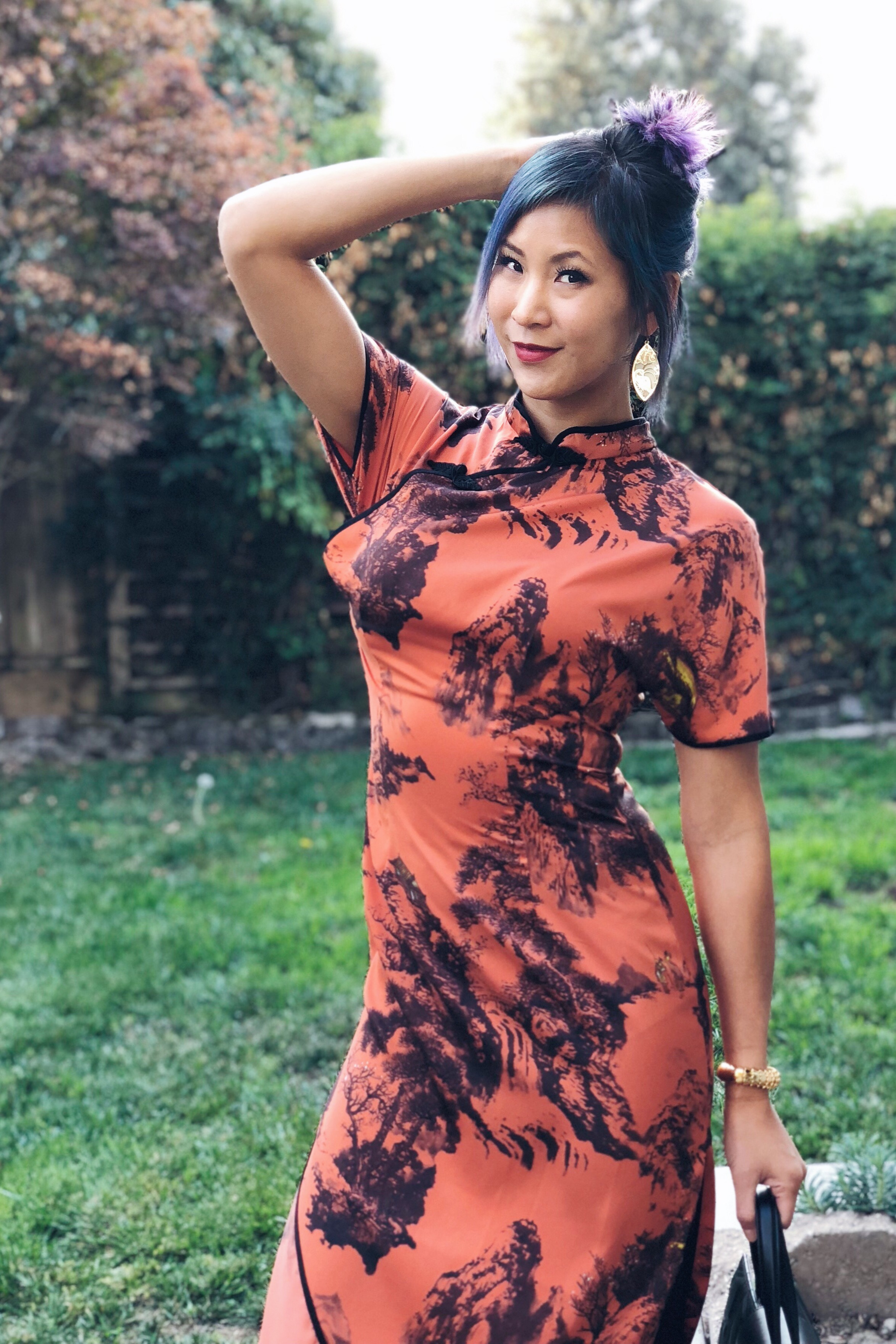 Zara Orange and Black Chinese Asian Print Dress