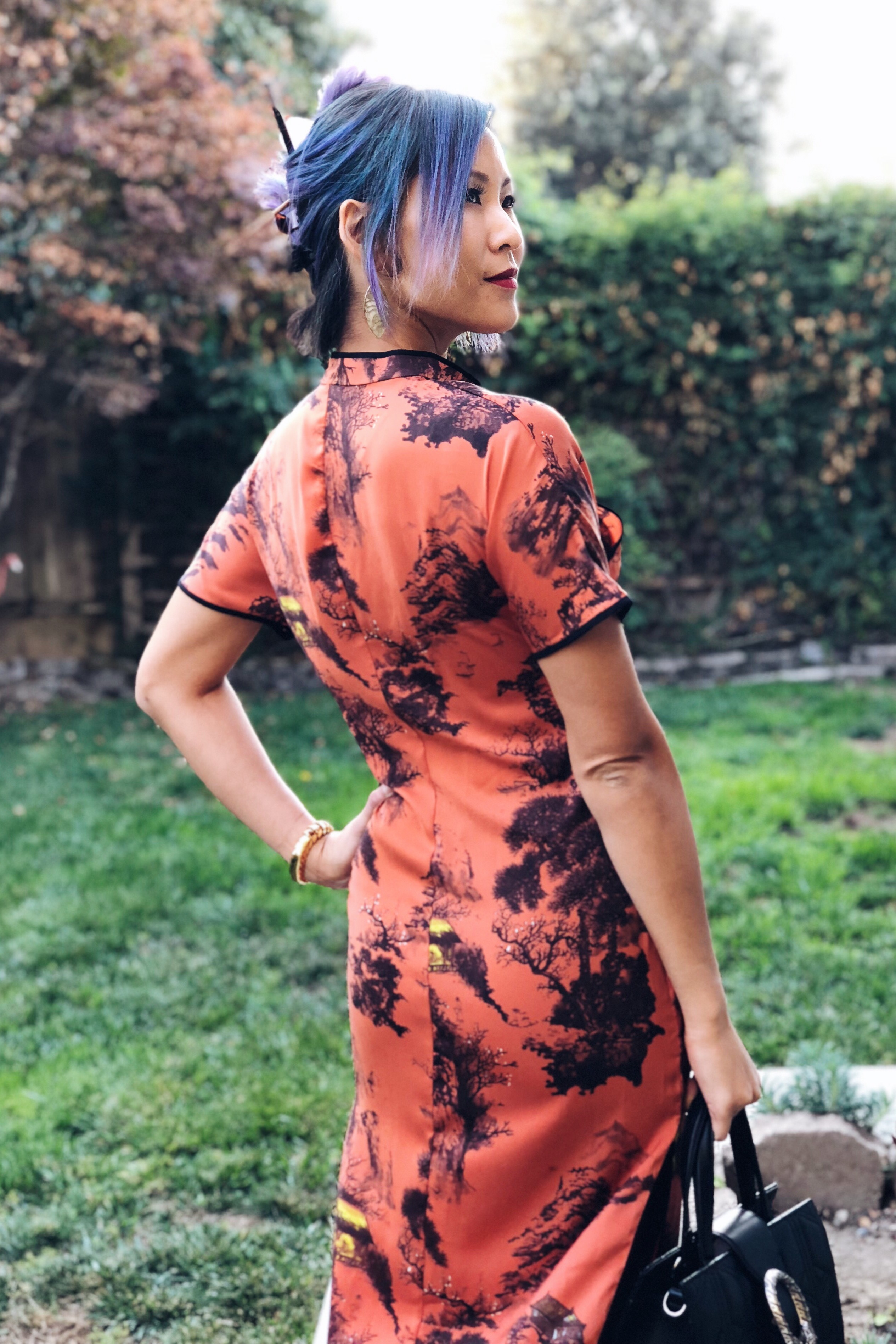 Zara Orange and Black Chinese Asian Print Dress