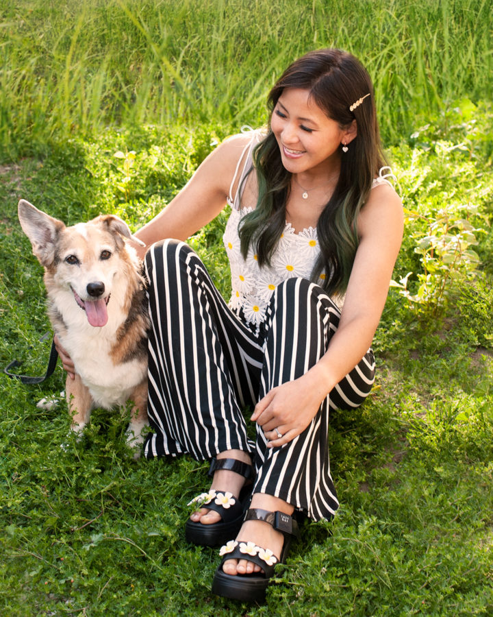 Daisy Top Black White striped pants