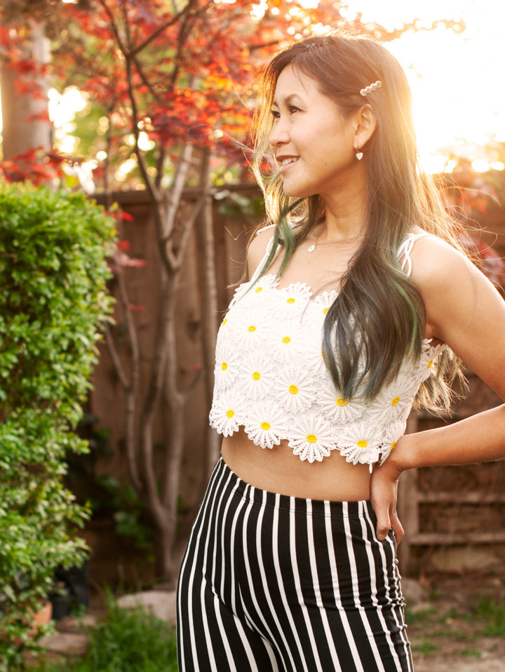 Daisy Top Black White striped pants